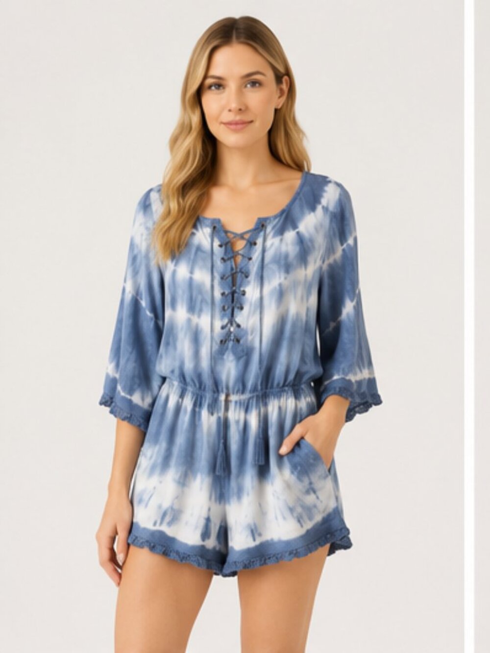 American Eagle Blue Tie-Dye Romper Size M